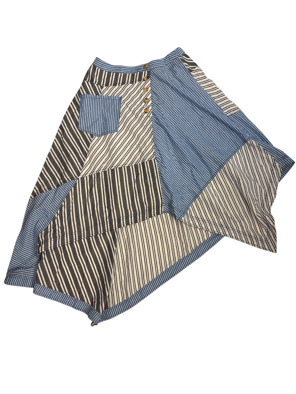 ANTHROPOLOGIE PILCRO I Skirt Reworked Asymmetrical Midi Blue White Size Medium - Picture 2 of 15